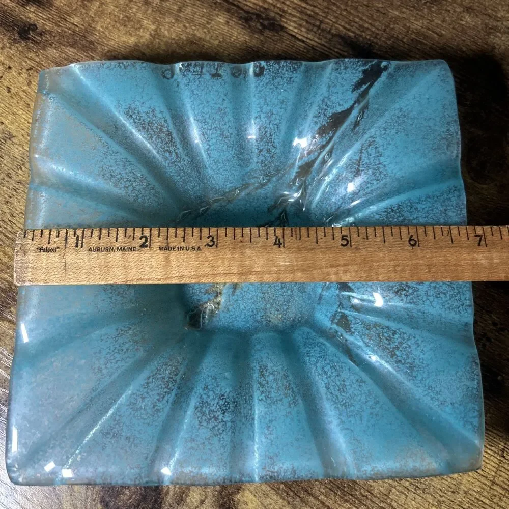 Coastal Aqua Teal Textured Glass Dish Square 6.5x6.5' Sea Inspired Accent Plate